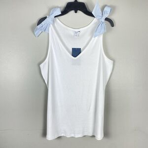 Crown & Ivy Women's XL White Ribbed Tank Top w/ Bows White Coquette Feminine NWT